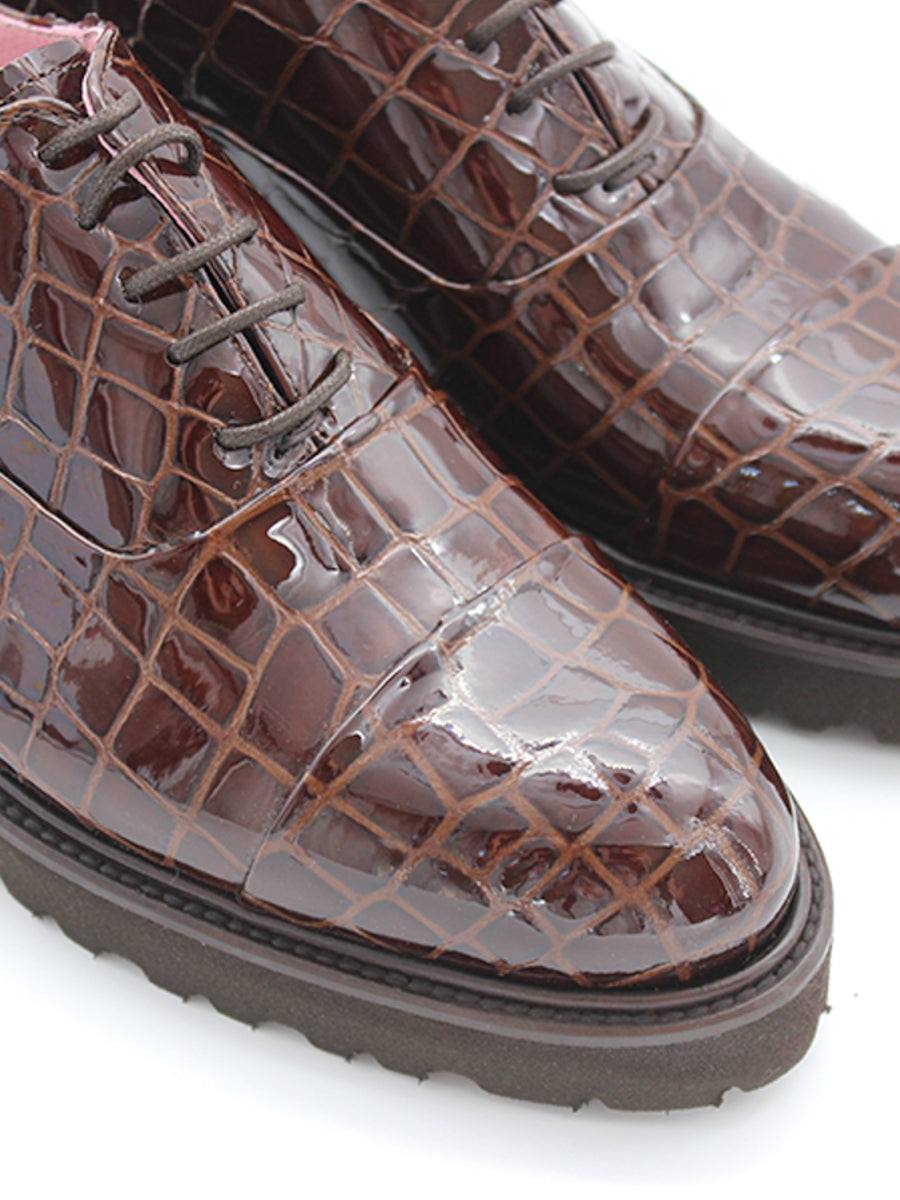 Zapatos de cordones mujer Paloma charol marrón