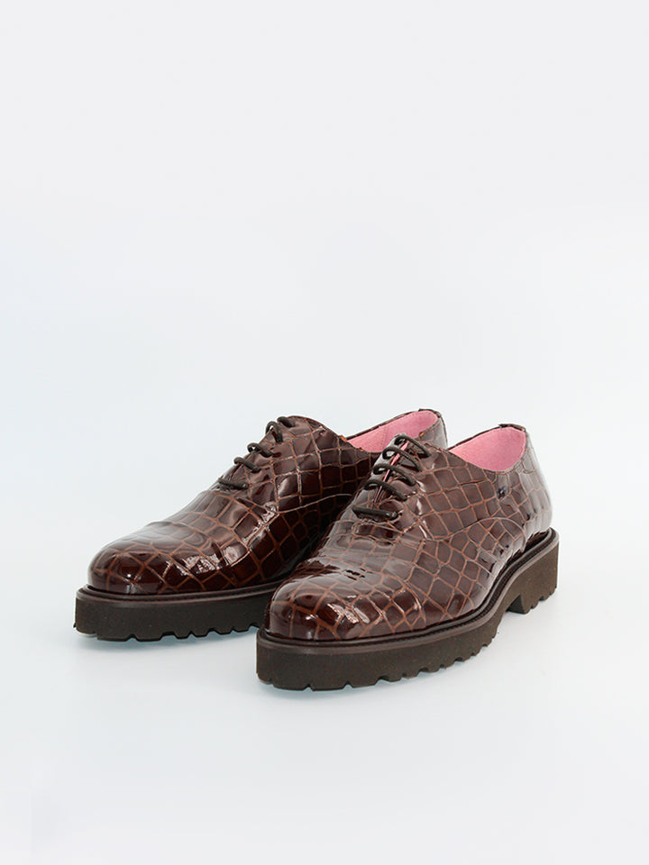 Zapatos de cordones mujer Paloma charol marrón