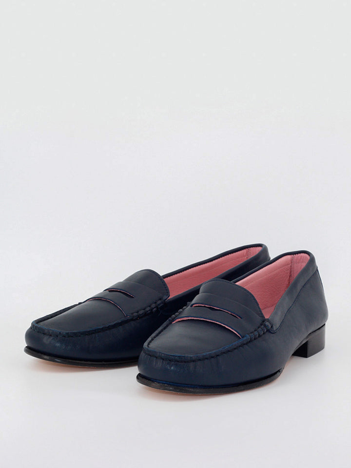 Capri women's navy blue leather loafers 