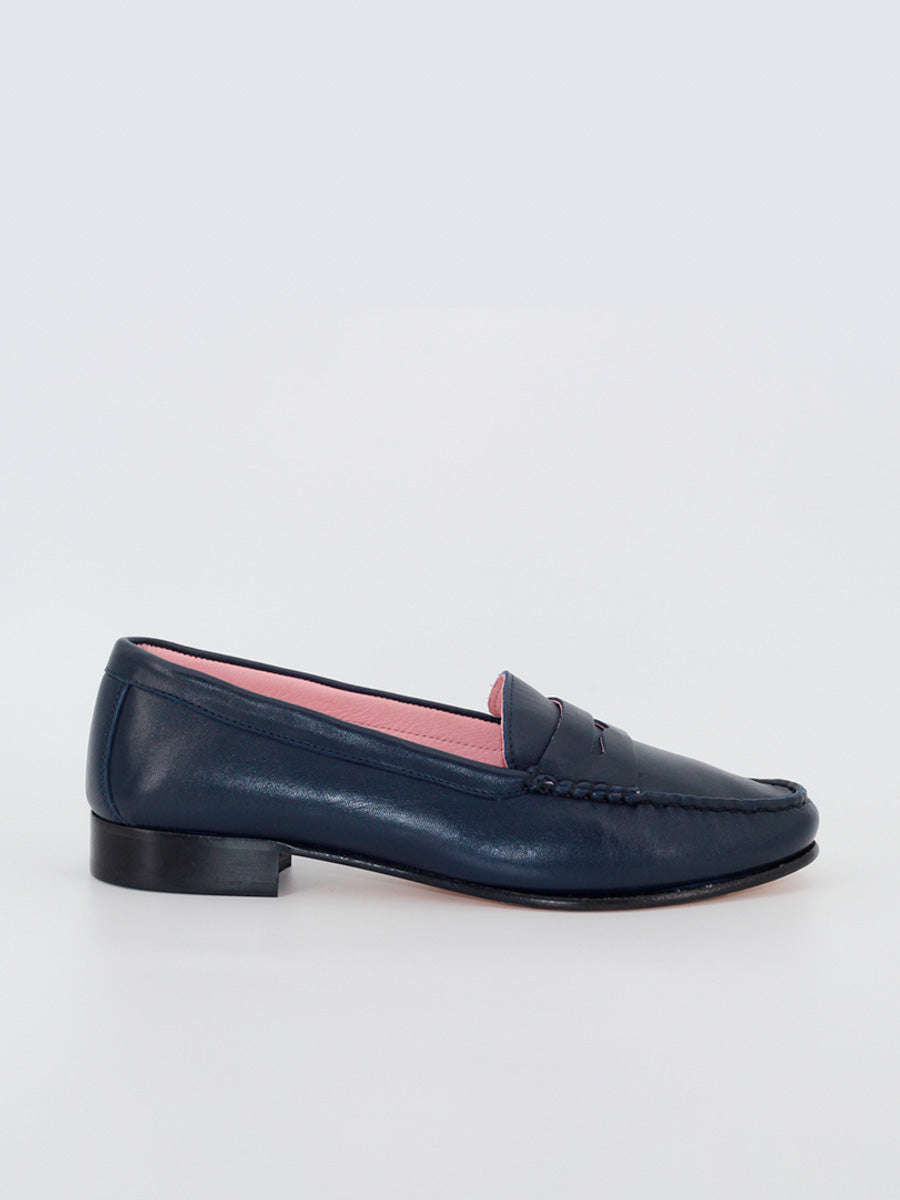 Capri women's navy blue leather loafers 