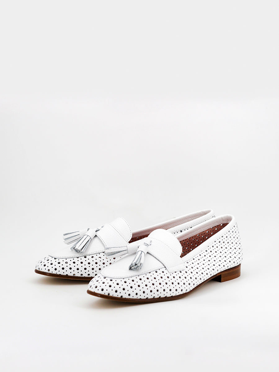 Enna white perforated leather loafers