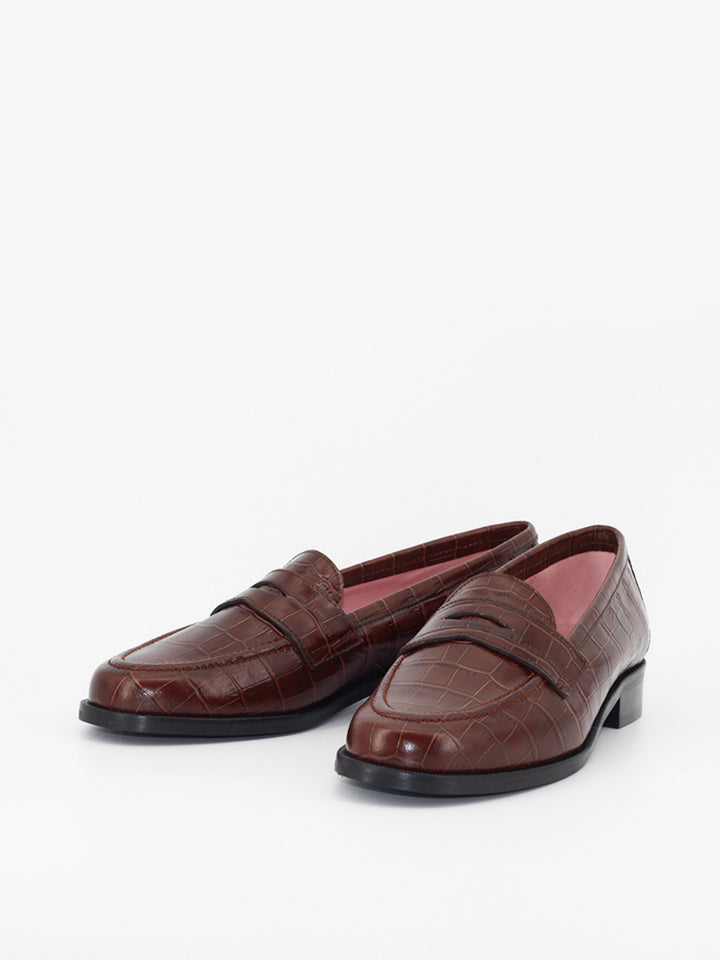 Mocasines Castellano® de piel efecto coco para mujer - Modelo Mallorca color marrón