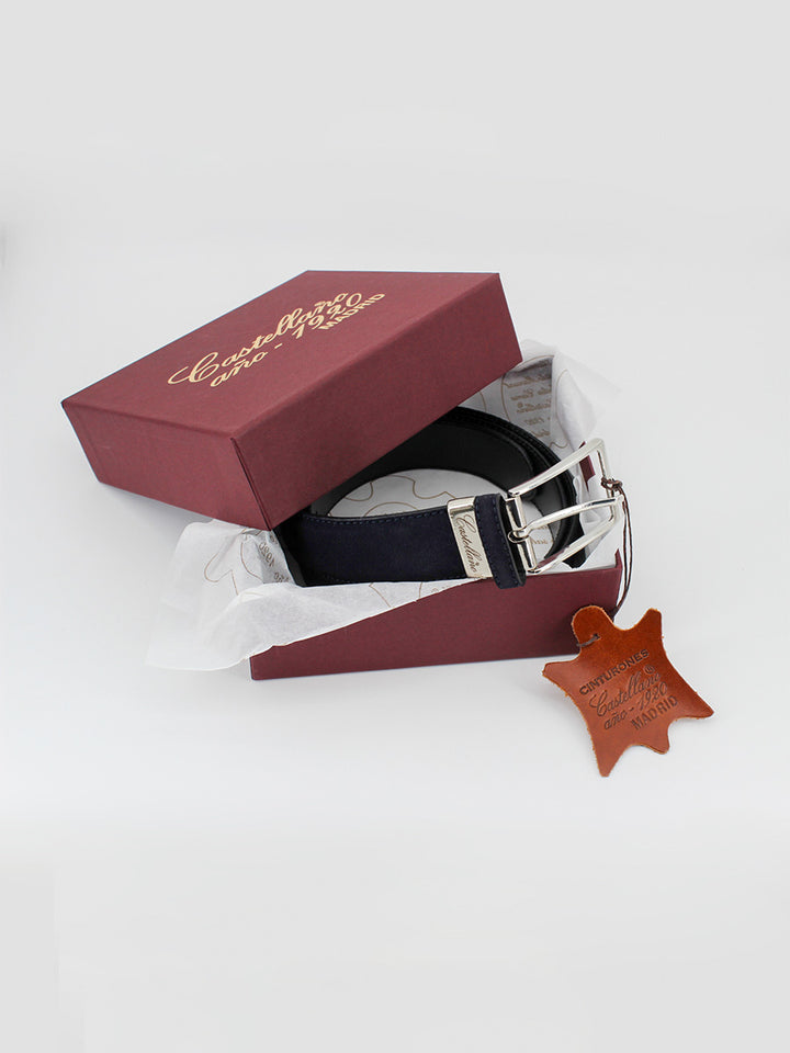 Cinturón de piel ante color azul marino