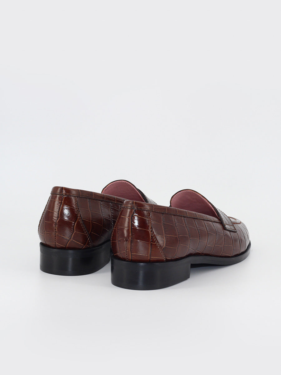 Mocasines Castellano® de piel efecto coco para mujer - Modelo Mallorca color marrón