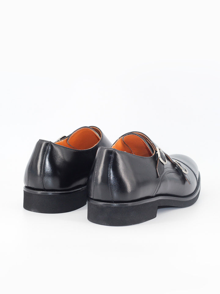 Zapatos doble hebilla Munich de piel color negro