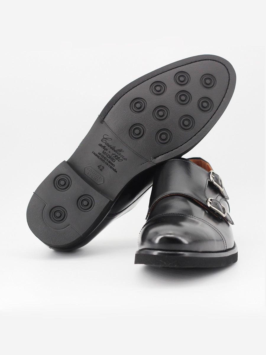 Zapatos doble hebilla Munich de piel color negro