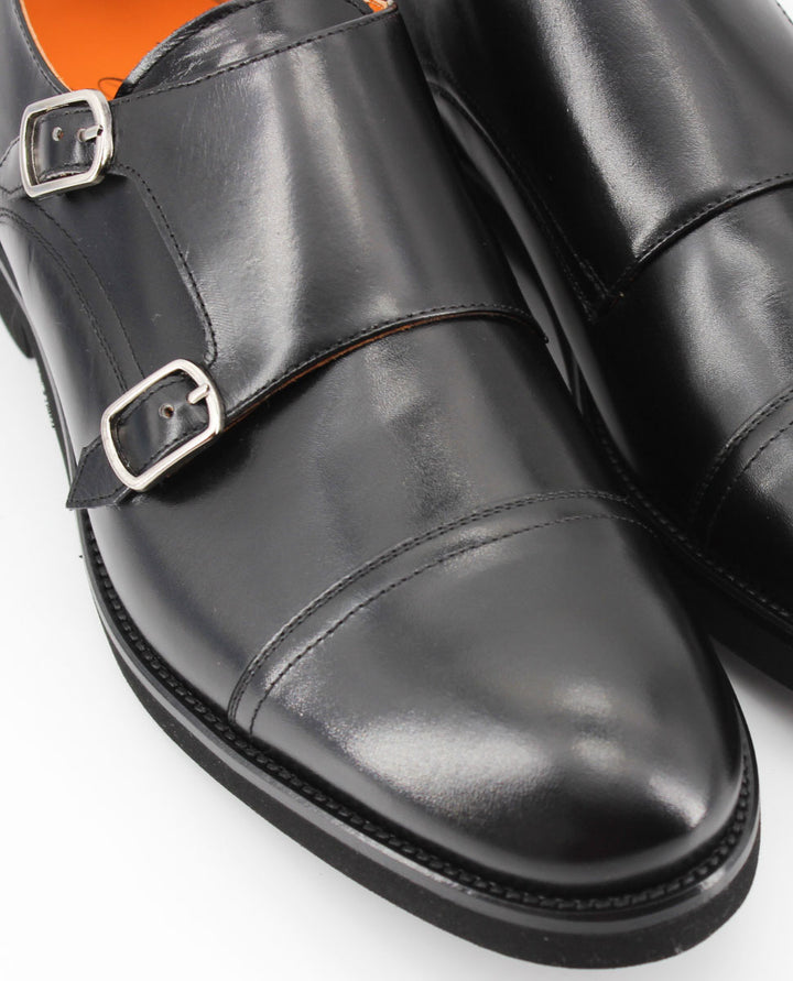 Zapatos doble hebilla Munich de piel color negro