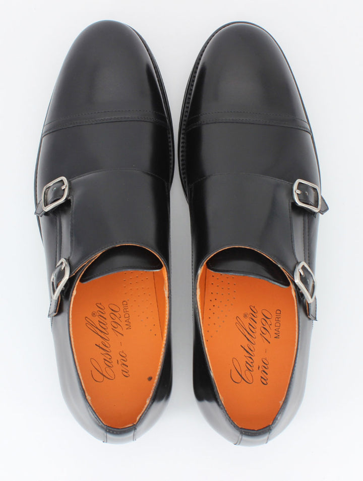 Zapatos doble hebilla Munich de piel color negro
