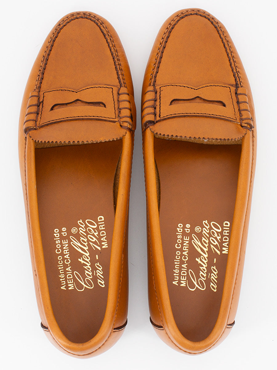 Mocasines de mujer Sol 10 antifaz piel oxford color natural