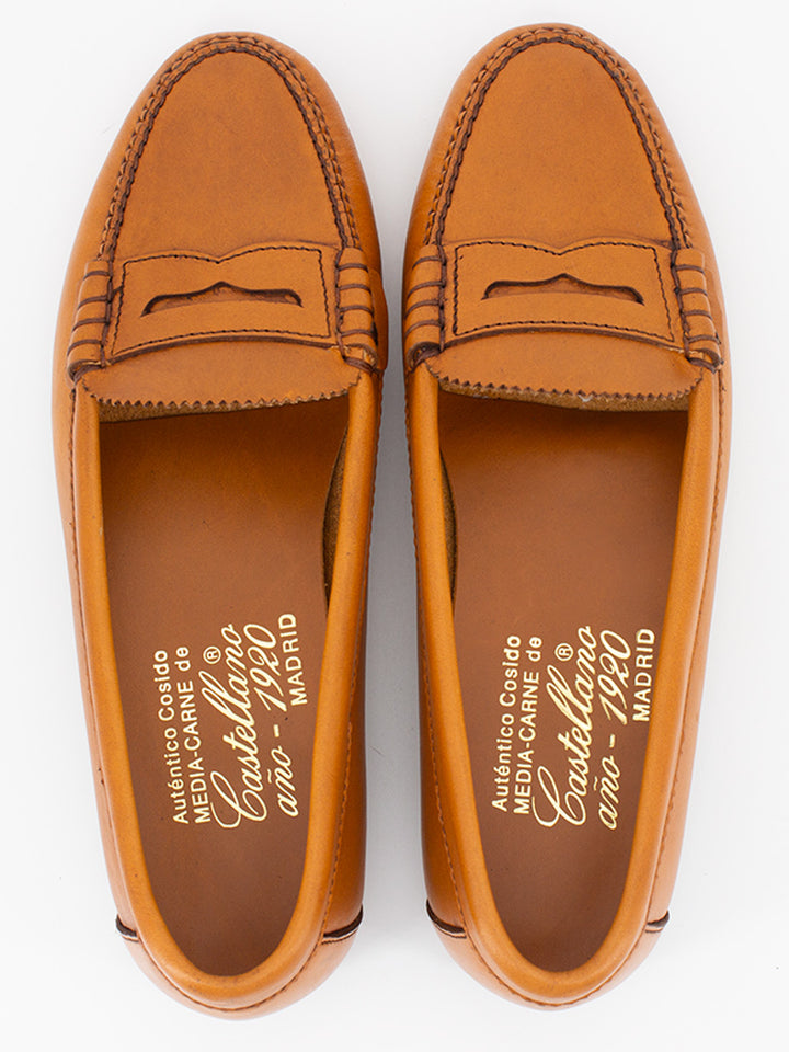 Mocasines de mujer Sol 10 antifaz piel oxford color natural