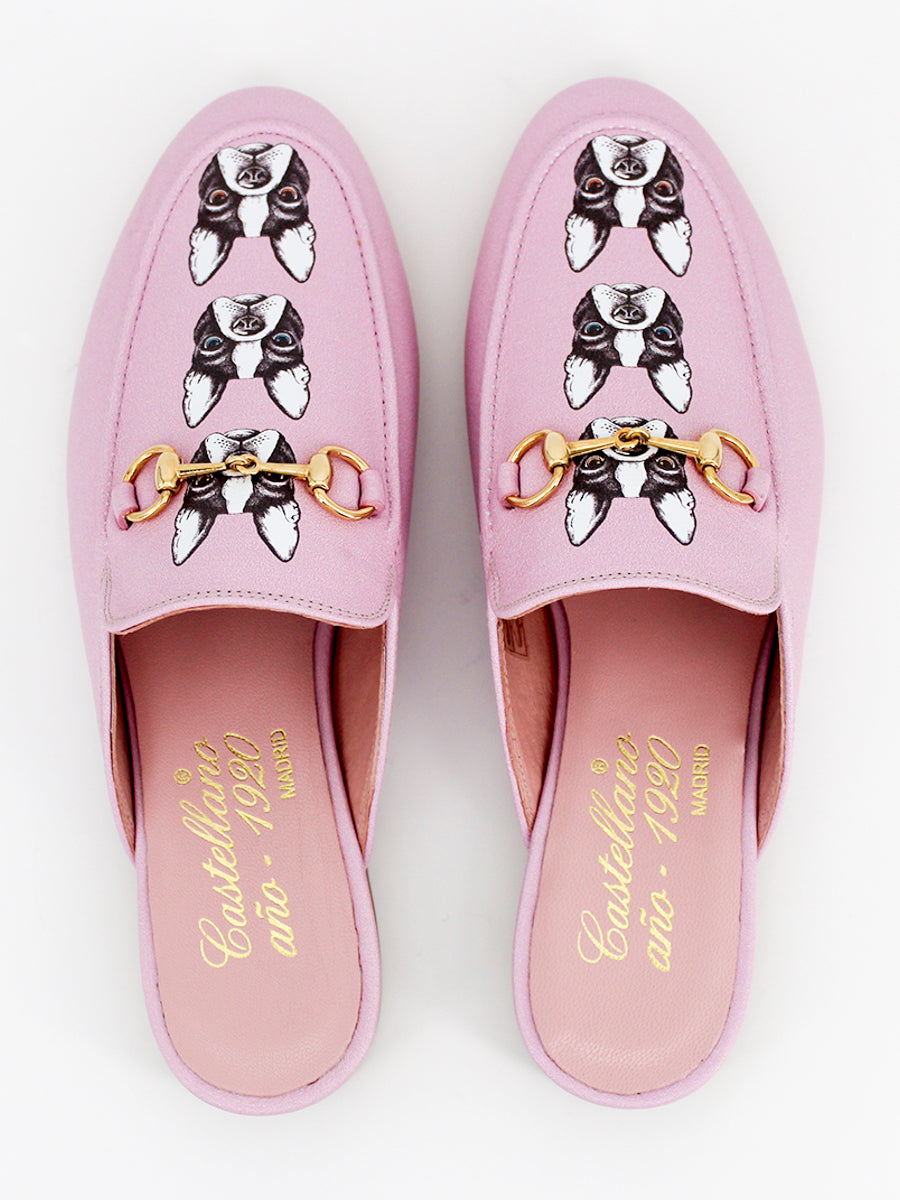 Venecia Bulldog pink leather mules