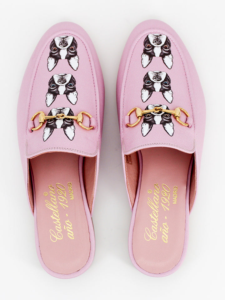 Venecia Bulldog pink leather mules