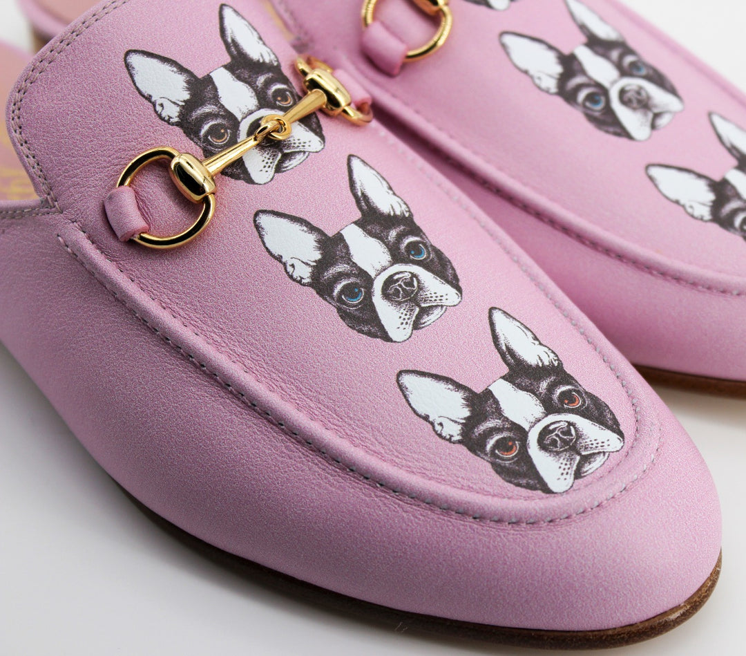 Venecia Bulldog pink leather mules