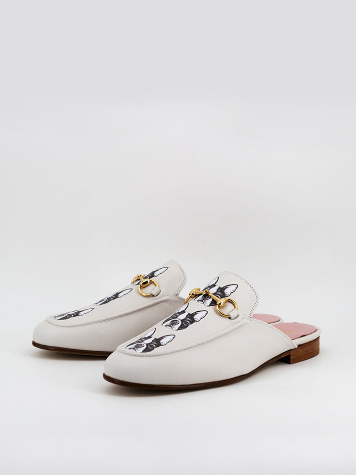Venecia Bulldog cream leather mules
