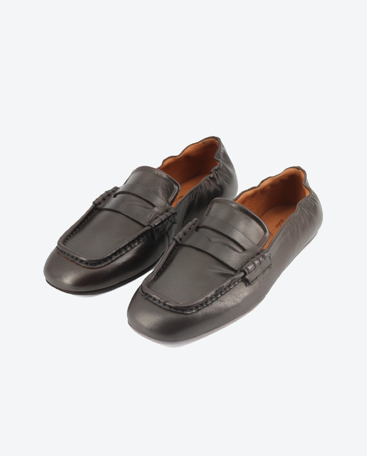 Mocasines Castellano® de piel para mujer con antifaz – Modelo Joon color marrón