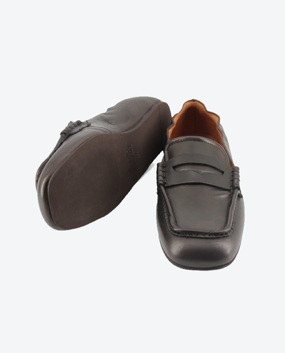 Mocasines Castellano® de piel para mujer con antifaz – Modelo Joon color marrón