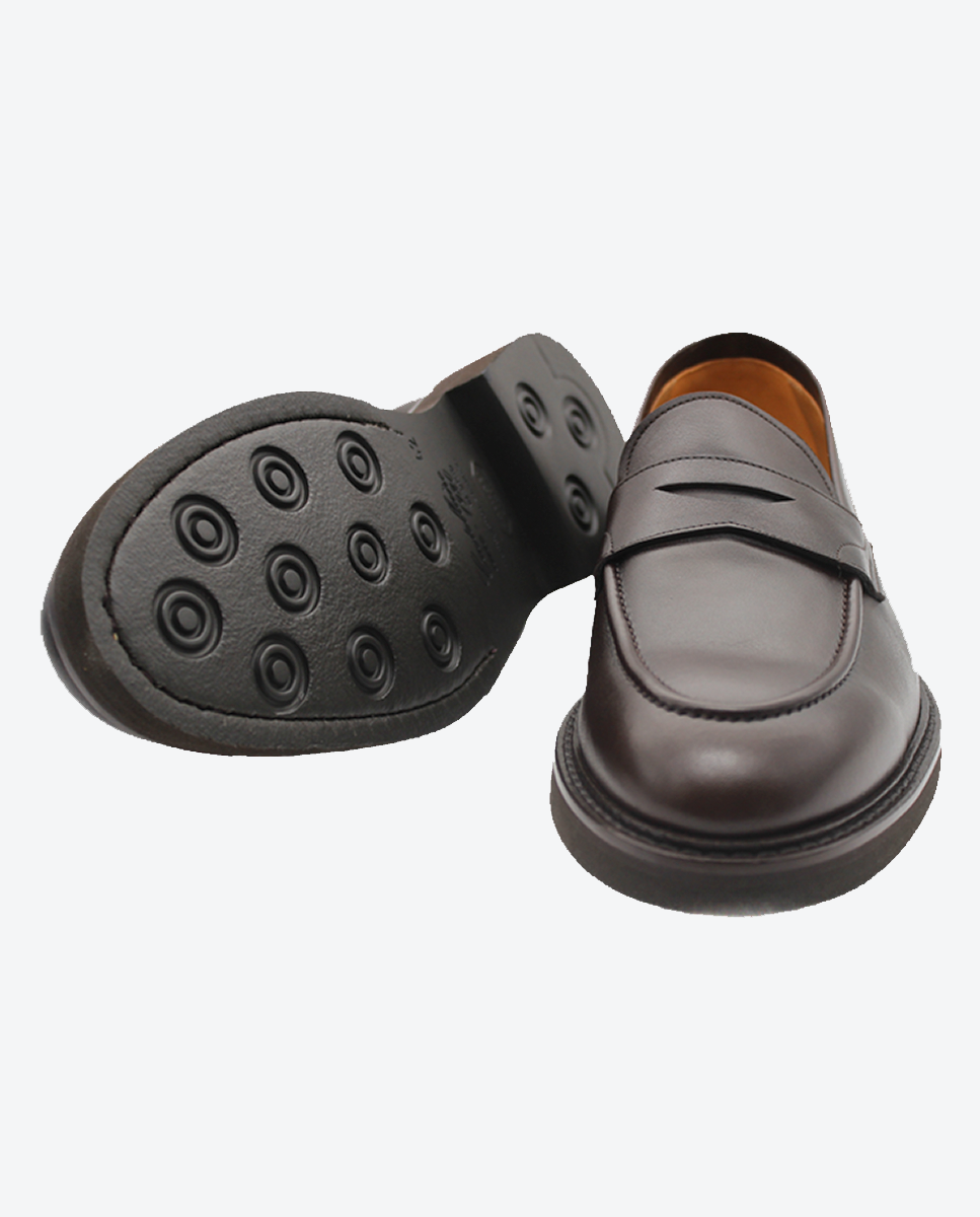 Mocasines Castellano® de piel para hombre con antifaz – Modelo Lanza color marrón