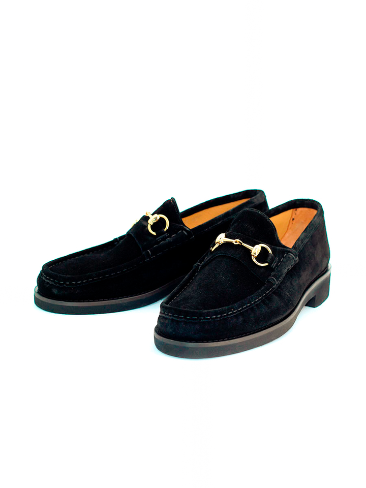 Mocasines Castellano® de ante para hombre con herraje – Modelo 33 color negro