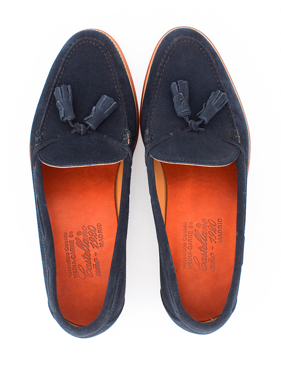 Castellano Mocasines de hombre con  borlas 5511 piel ante color azul marino