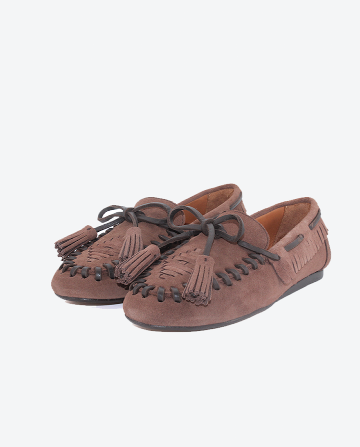 Mocasines Castellano® de ante para mujer con antifaz – Modelo Molan color castaña