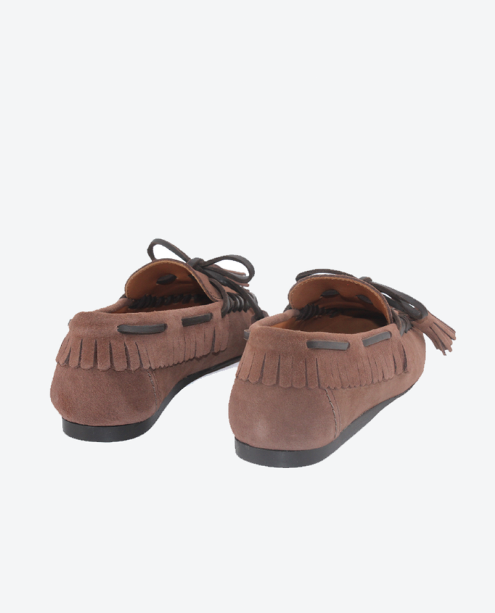 Mocasines Castellano® de ante para mujer con antifaz – Modelo Molan color castaña