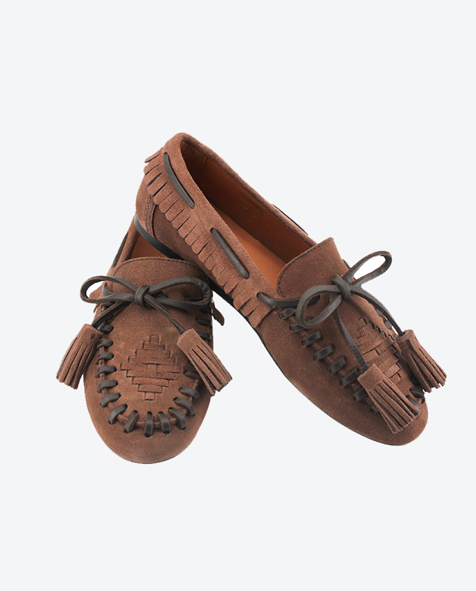 Mocasines Castellano® de ante para mujer con antifaz – Modelo Molan color castaña