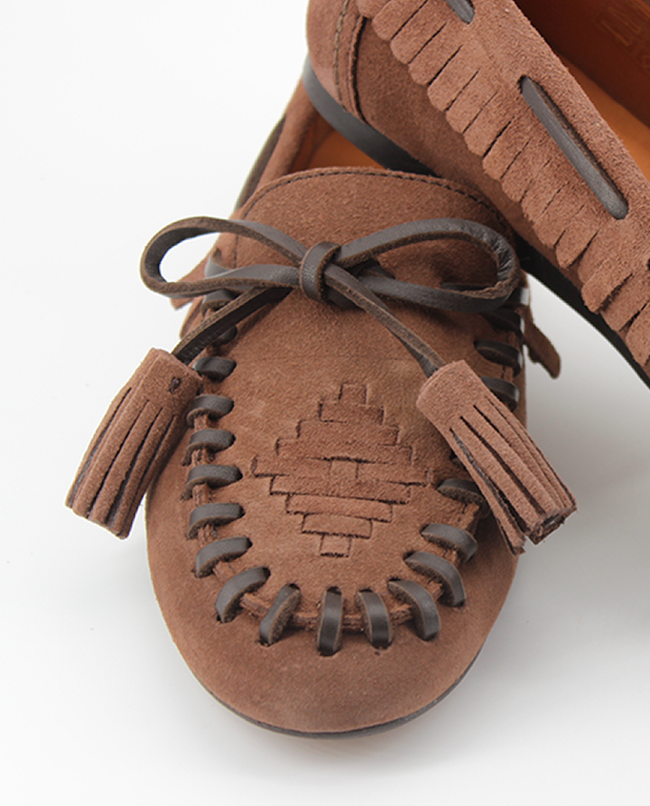 Mocasines Castellano® de ante para mujer con antifaz – Modelo Molan color castaña
