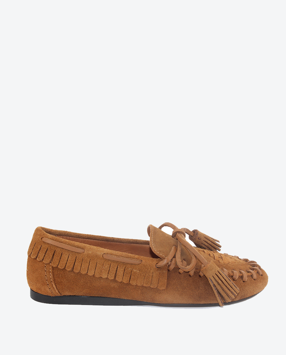 Mocasines Castellano® de ante para mujer con antifaz – Modelo Molan color cuero