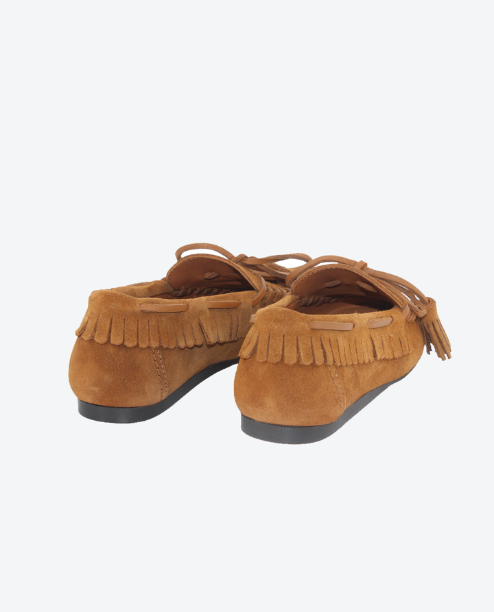 Mocasines Castellano® de ante para mujer con antifaz – Modelo Molan color cuero