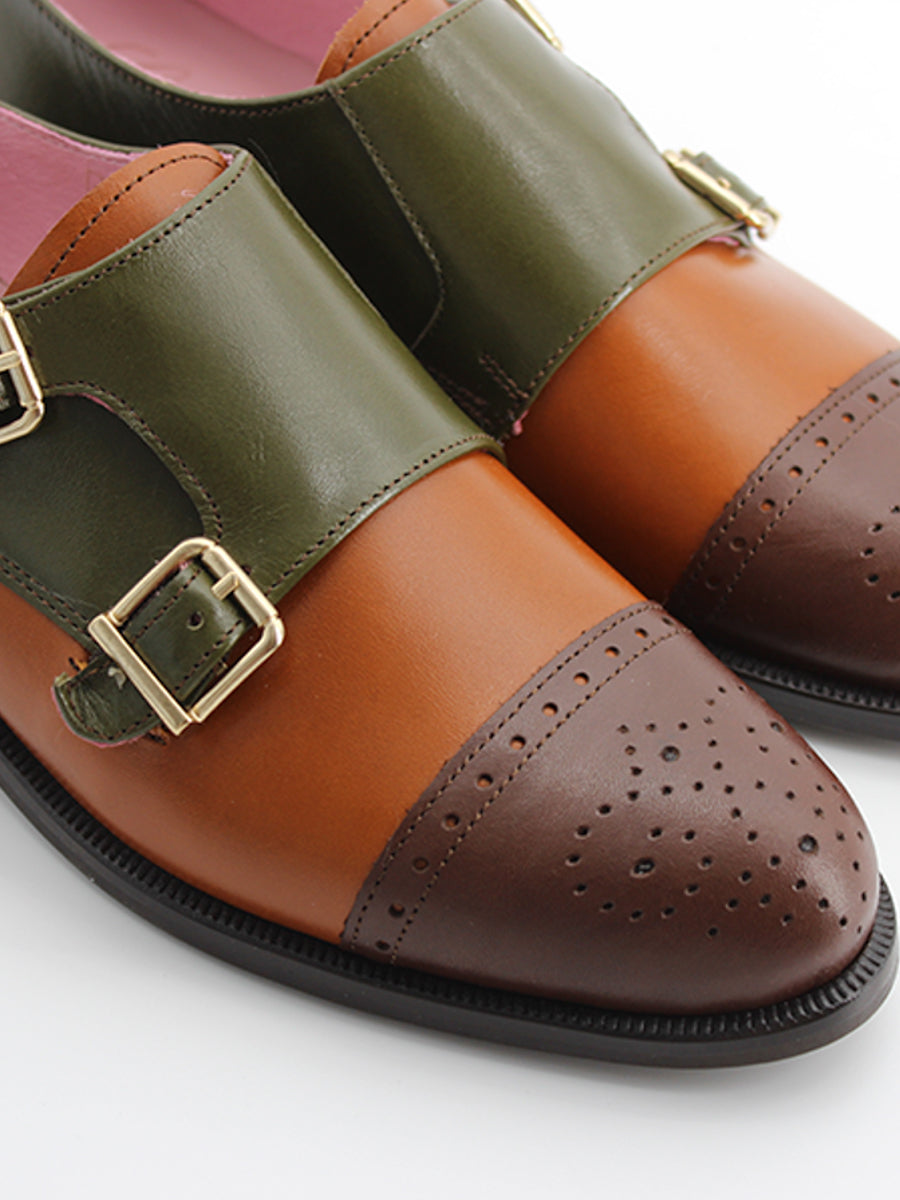 Zapatos Castellano de mujer Alegria doble hebilla piel combinada