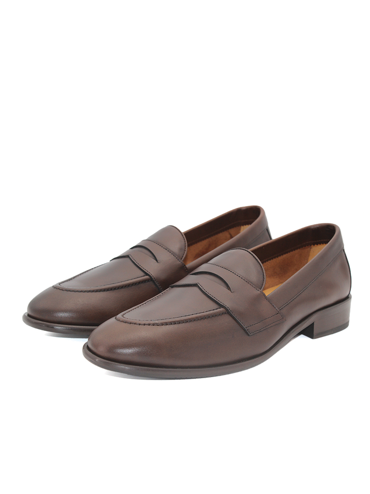 Mocasines Castellano® de piel oxford para hombre con antifaz – Modelo Flecha color cacao