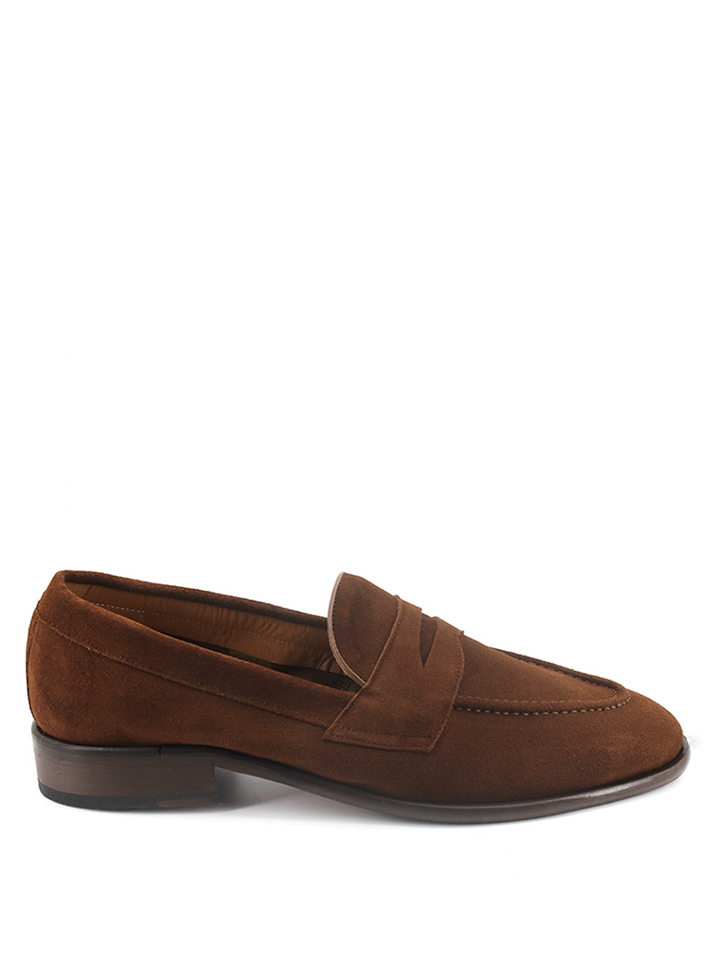 Mocasines Castellano® de piel ante para hombre con antifaz – Modelo Flecha color coñac