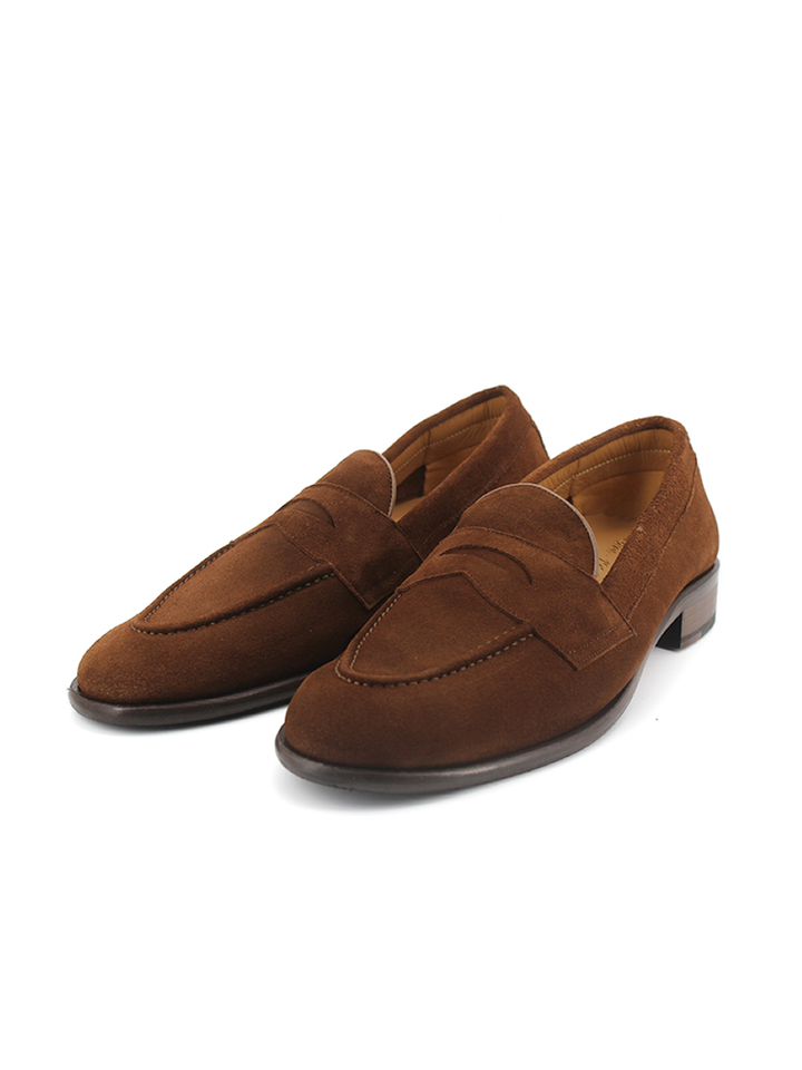 Mocasines Castellano® de piel ante para hombre con antifaz – Modelo Flecha color coñac