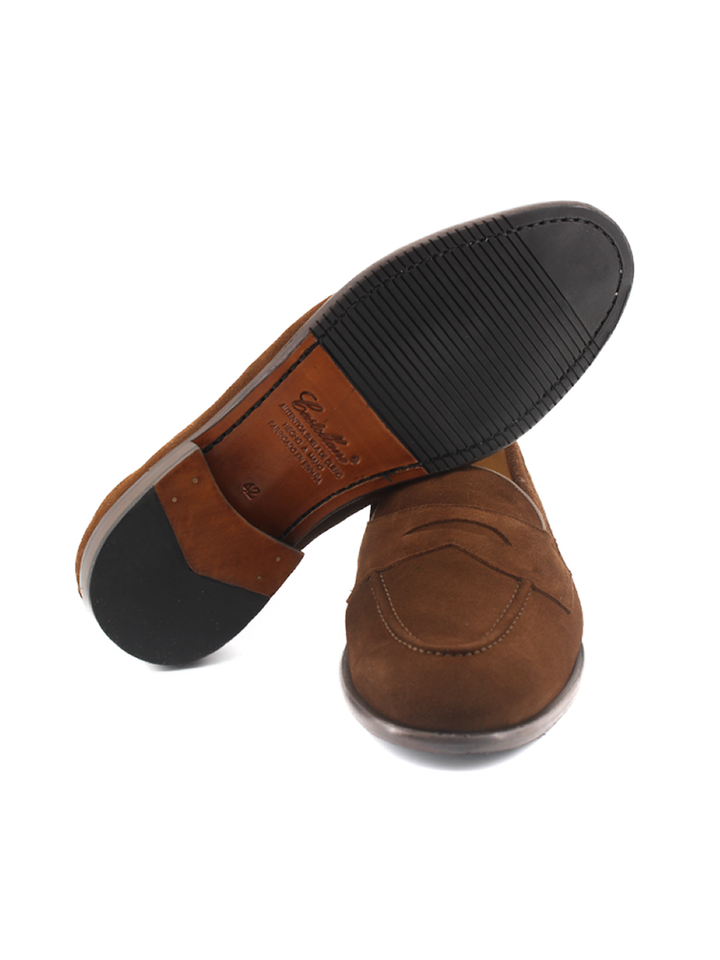 Mocasines Castellano® de piel ante para hombre con antifaz – Modelo Flecha color coñac