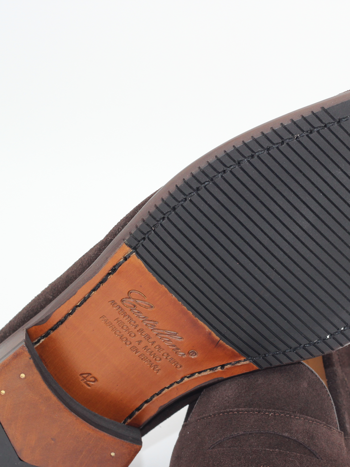 Mocasines Castellano® de piel ante para hombre con antifaz – Modelo Flecha color marrón