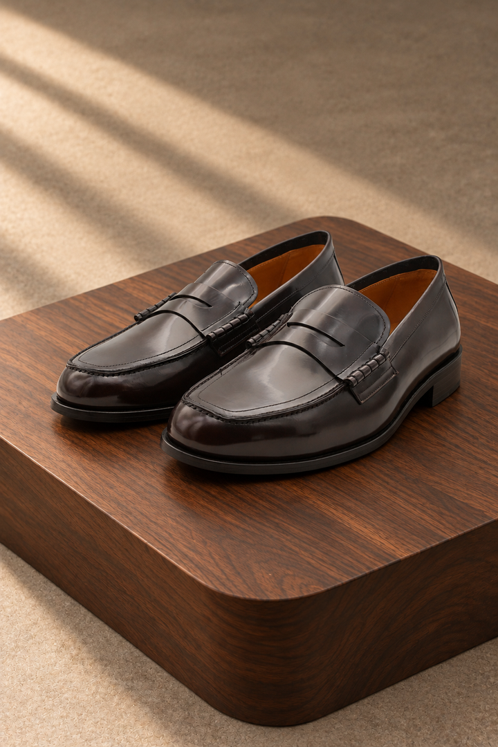 Mocasines Castellano® de piel para hombre con antifaz – Modelo Tudor color marrón