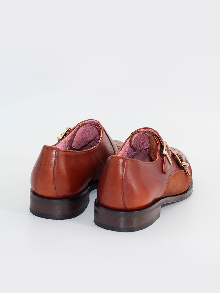 Zapatos Castellano de mujer Alegria doble hebilla color cuero