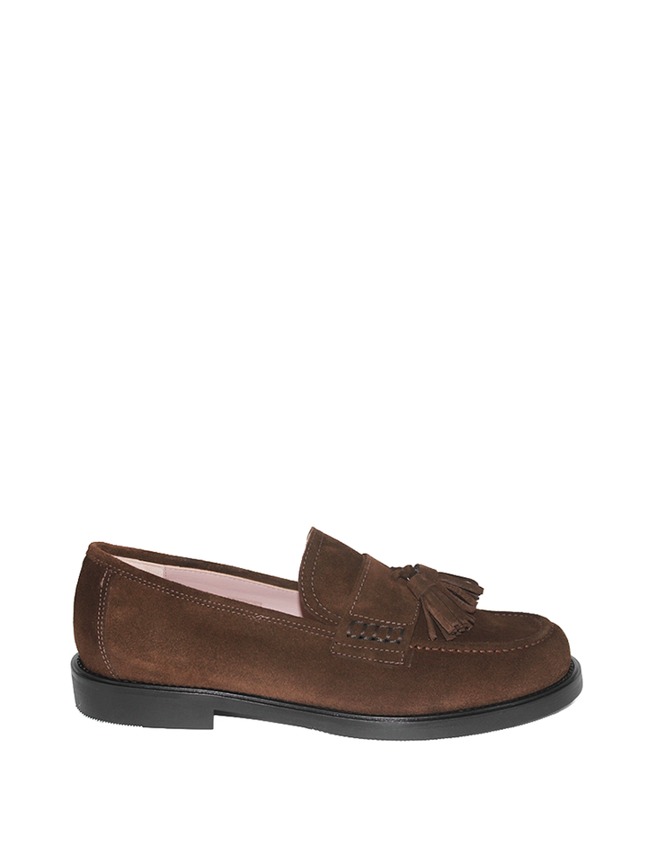 Mocasines Castellano® de ante para mujer con borlas  - Modelo Columbia color marrón oscuro