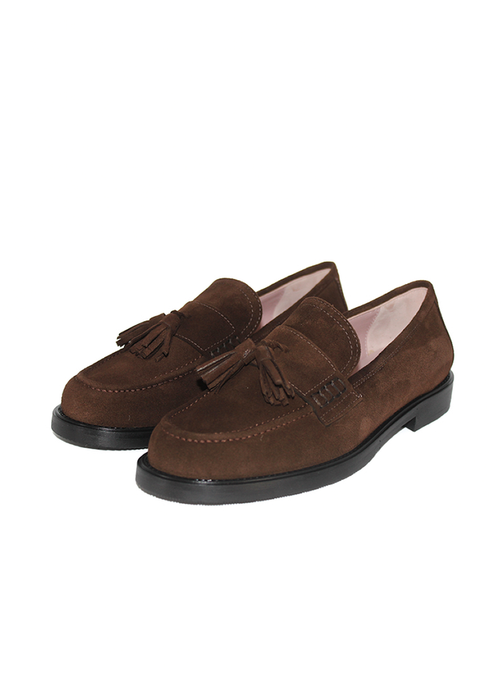 Mocasines Castellano® de ante para mujer con borlas  - Modelo Columbia color marrón oscuro