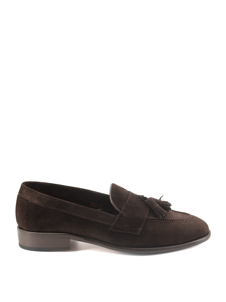 Mocasines Castellano® de ante para hombre con borlas – Modelo Daga color cafe