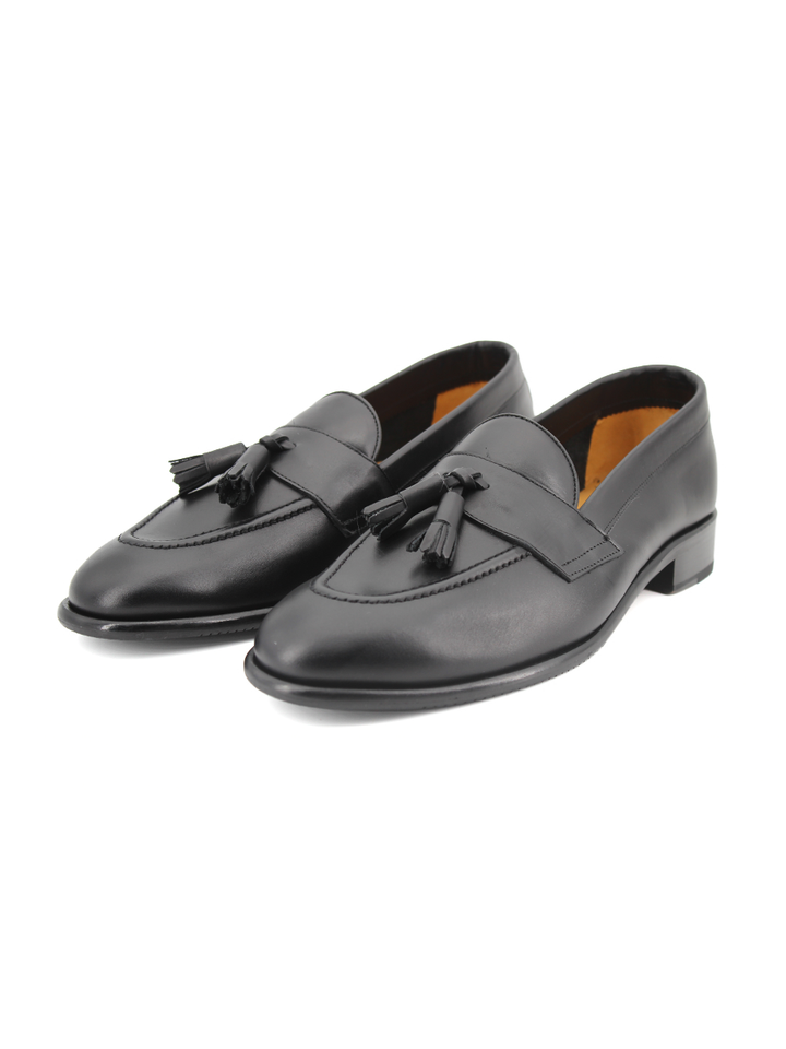Mocasines Castellano® de piel oxford para hombre con borlas – Modelo Daga color negro