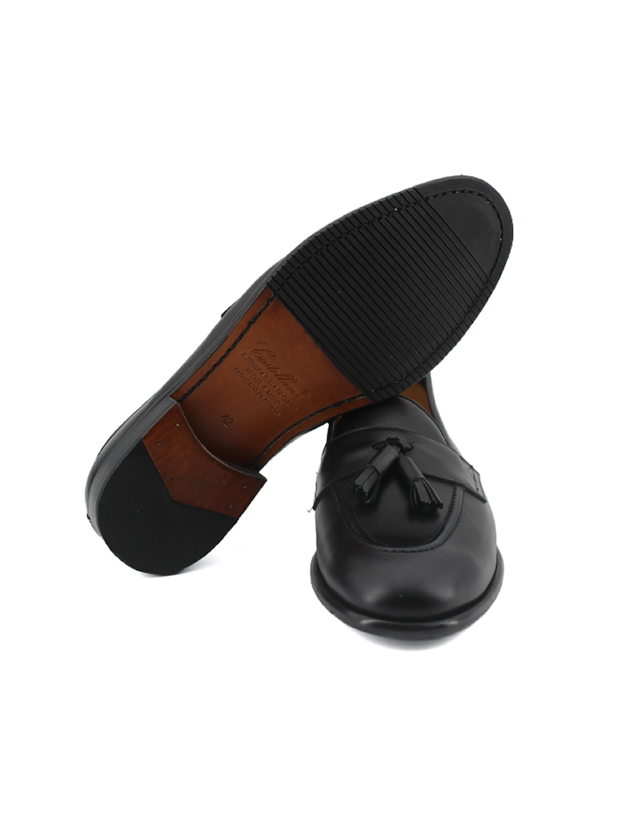 Mocasines Castellano® de piel oxford para hombre con borlas – Modelo Daga color negro