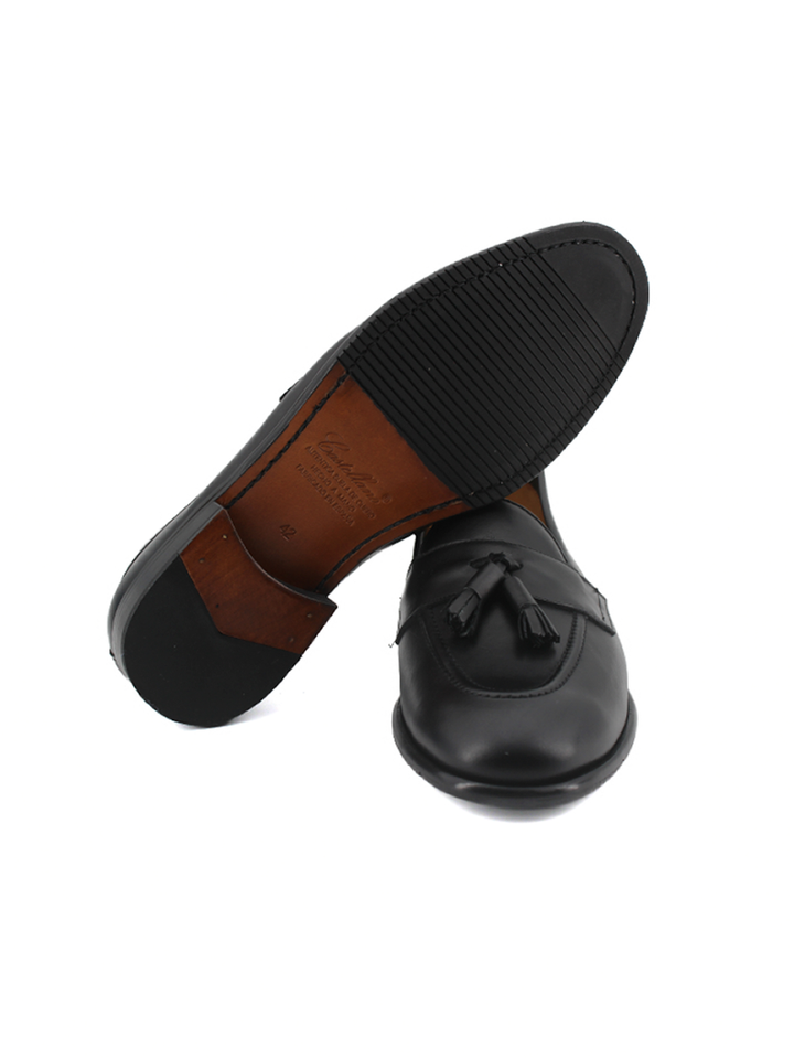 Mocasines Castellano® de piel oxford para hombre con borlas – Modelo Daga color negro
