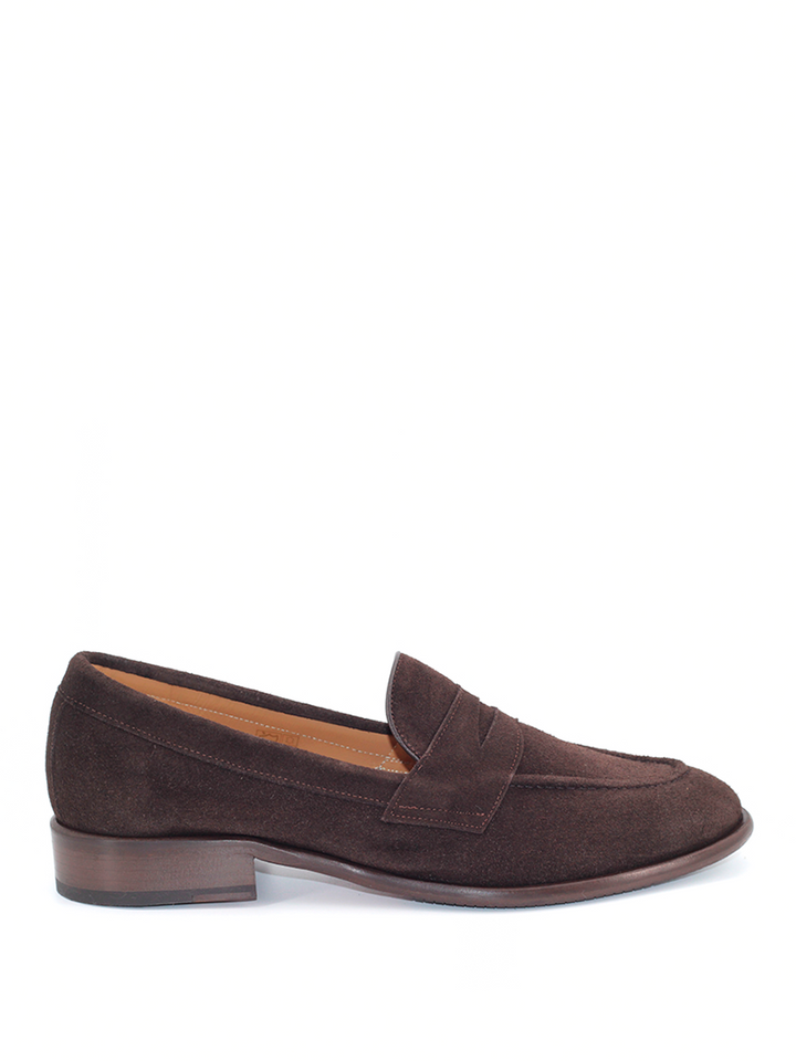 Mocasines Castellano® de piel ante para hombre con antifaz – Modelo Flecha color marrón