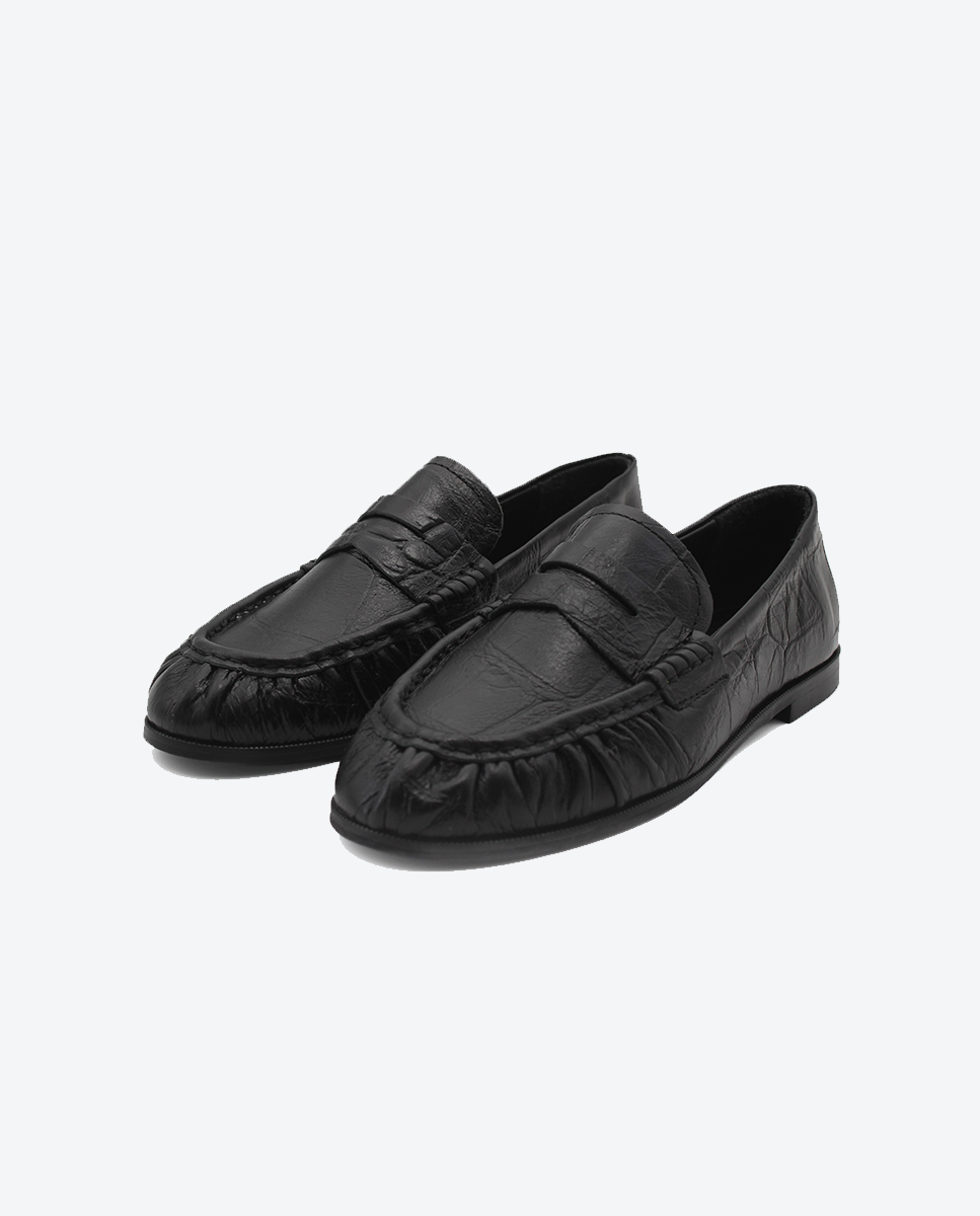 Mocasín Hana mujer en piel efeccto cocco color negro