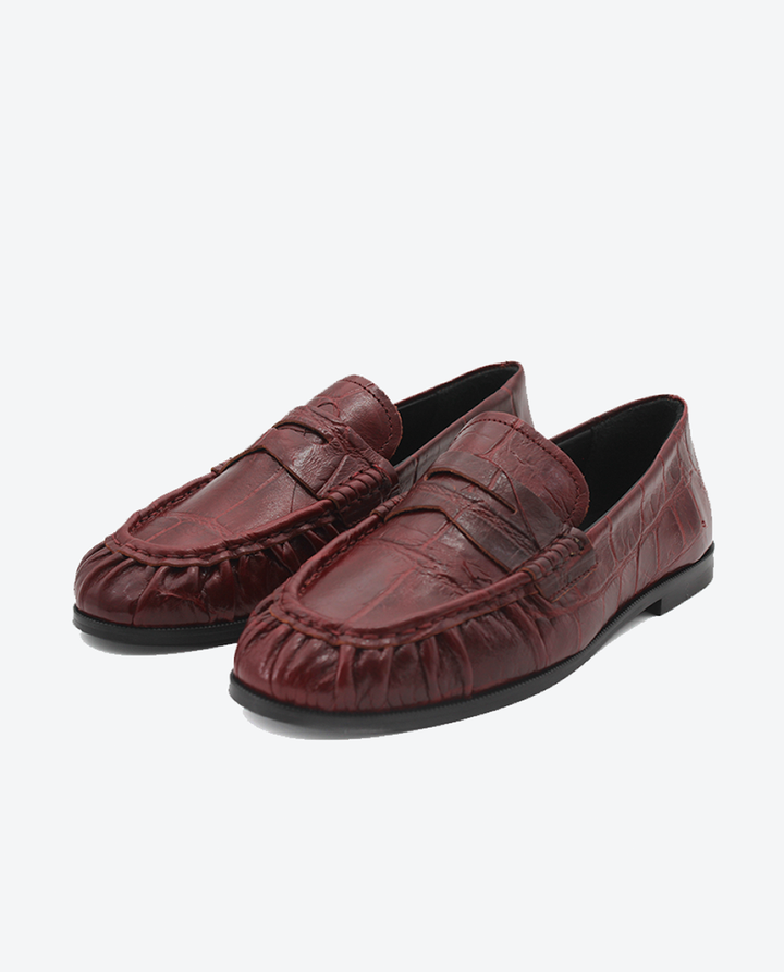 Mocasín Hana mujer en piel efeccto cocco color burdeos