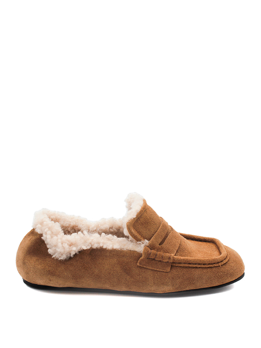 Mocasín de mujer Castellano® - Jia en serraje color camel con forro borreguito