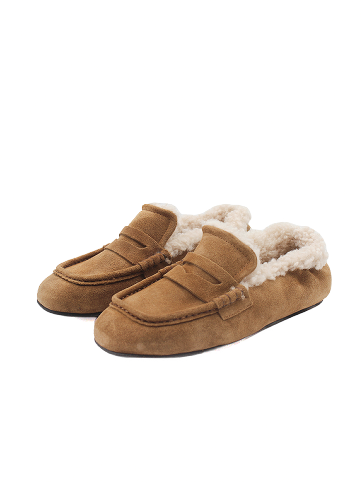 Mocasín de mujer Castellano® - Jia en serraje color camel con forro borreguito