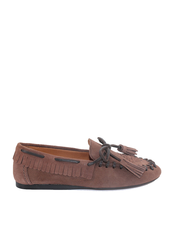 Mocasines Castellano® de ante para mujer con antifaz – Modelo Molan color castaña