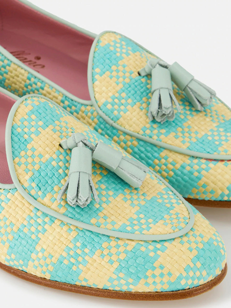 Mocasines de mujer Nervi rafia estampada con adorno de borlas
